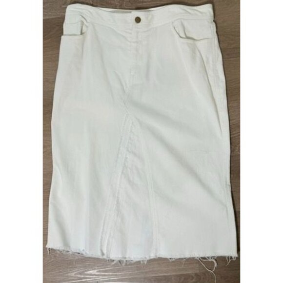 White Denim Midi Skirt With Frayed Hem By Harvey Faircloth Size 12 Y2K - Picture 1 of 9